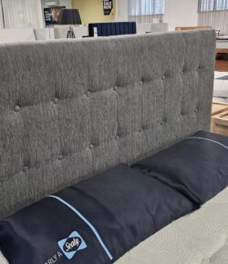 Brighton custom buttoned bed head with empty base - display discounted model