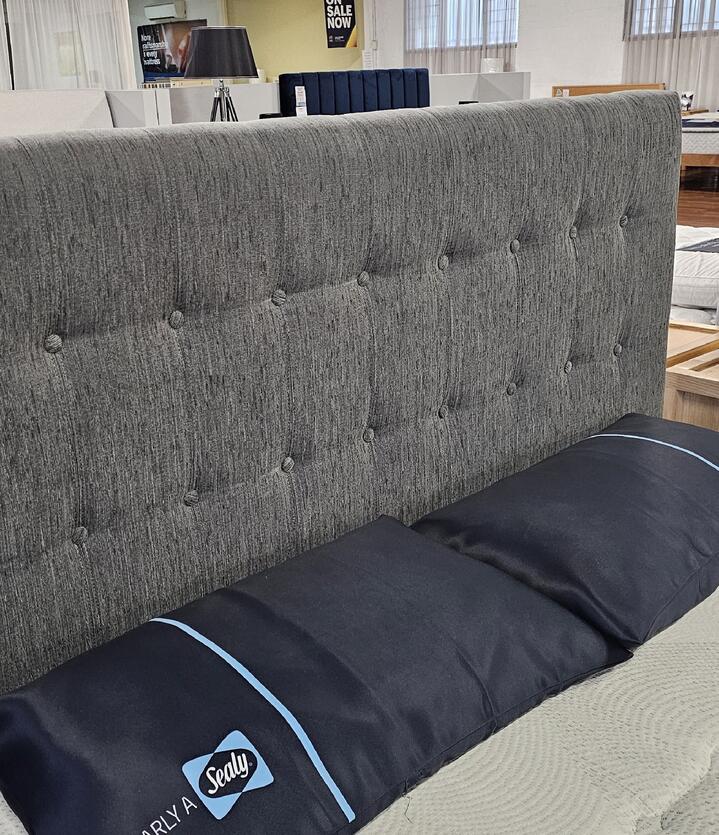 Brighton custom buttoned bed head with empty base - display discounted model Brighton custom buttoned bed head with empty base - display discounted model