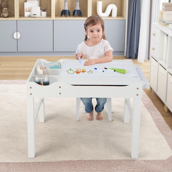 Costway2-in-1 Kids Activity Table with Reversible Tabletop and Storage Compartments-White Costway2-in-1 Kids Activity Table with Reversible Tabletop and Storage Compartments-White