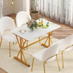 CostwaySintered Stone Dining Table Rectangular Kitchen Table with Metal Frame-Golden