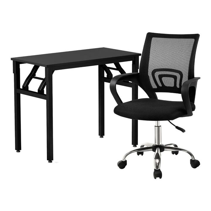 Computer Desk Mesh Office Chair Set Foldable Home Study Table Black Computer Desk Mesh Office Chair Set Foldable Home Study Table Black