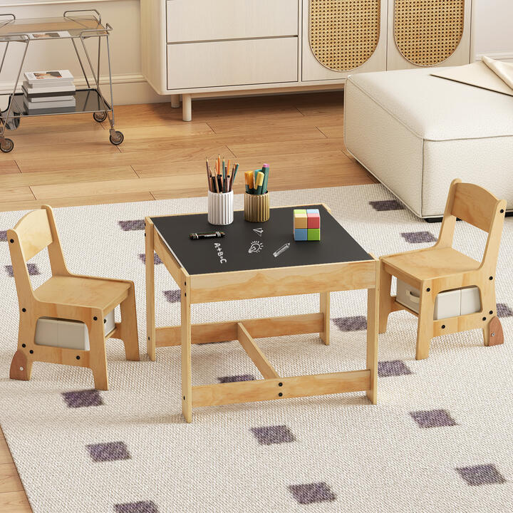 Costway3 in 1 Kids Table and Chair Set with Removable Tabletop and 2 Storage Drawers-Beige Costway3 in 1 Kids Table and Chair Set with Removable Tabletop and 2 Storage Drawers-Beige