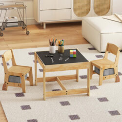 Costway3 in 1 Kids Table and Chair Set with Removable Tabletop and 2 Storage Drawers-Grey